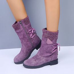 Boots Women Winter Shoes MidCalf Boots Flock Ladies Fashion Thigh High Snow Boots Shoes Suede Warm Botas Woman 221114