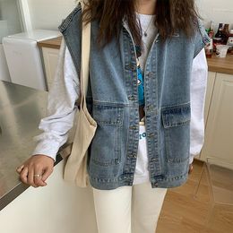 Women's Vests Waistcoats Women Denim Jacket 2022 Spring Loose Vintage Basic Streetwear Woman Korean Style Sleeveless Coat Harajuku Cargo