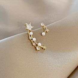 Dangle Earrings 2022 Contracted Fresh Shiny Crystal Star Drop Jewellery Fashion Asymmetric Fine Pearl Senior Women Elegant