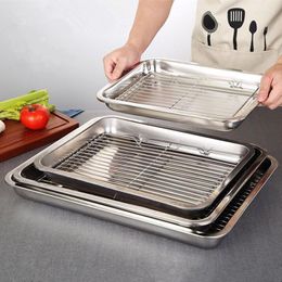 Plates Rectangular Storage Oven Baking Tray Oil Philtre Pan Stainless Steel Bakeware Grid Wire Cooling Rack Kitchen Utensils