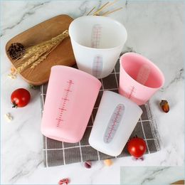 Measuring Tools Sile Measuring Cups Kitchen Tools Cup Double Graduation Baking Tool Soft Milk Can See Ml/Oz Pink 6 53Ls Q2 Drop Deli Dhdi7