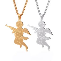 Personalized Guardian Angel Pendant Necklaces Stainless Steel Men's Hip Hop Necklace Party Decoration Fashion Accessories