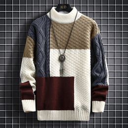 Mens Sweaters Korean Fashion Allmatch Patchwork Jumpers Winter Casual Loose Wool Warm Knited Turtleneck Pullovers Top 221115