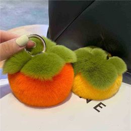 Keychains Rabbit hair fruit persimmon key chain Korea high quality fruit shape key chain for key leather bag decoration accessories T220909