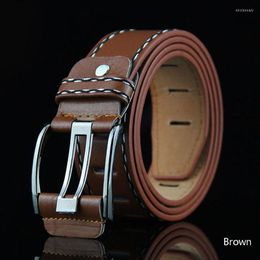 Belts Fashion Men Long 110cm Brown Jeans Belt Leather Double Pin Buckle Vintage Straps Men's Ceinture