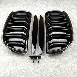 Pair Carbon Look Mesh Grille for BMW 3 Series E90 ABS Double line glossy/M Colour Front Car Kidney Grill Grilles 2005-2007