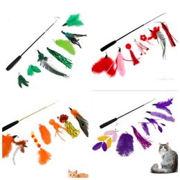 Cat Toys 8pc Remplacement Pluat Stick with Bell Teaser Wand Pet Kitten Interactive Retractable Fishing Road 221115