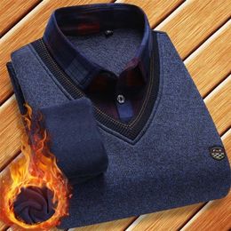 Men's Sweaters Young and Middle-aged Shirt Collar Fake Two-piece Bottomed Mens Knitted Winter Clothes 221114