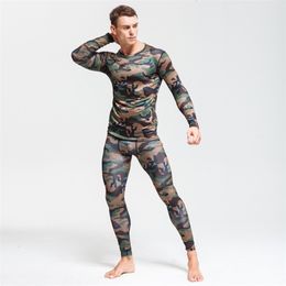 Men's Thermal Underwear t-shirts men camouflage thermal tracksuit underwear MMA rash guard compression set long sleeve crossfit 221114