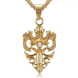 Pendant Necklaces Men's Personality Retro Inlaid Zircon Double Dragon Play Beads Sword Necklace Casual Party Jewelry