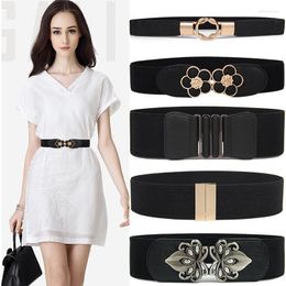 Belts Fashion For Women Black Waist Elastic Ladies Band Round Buckle Decoration Coat Sweater Dress Rice White