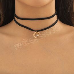 Elegant Multilayer Black Short Choker Necklace Women Wed Bridal Crystal Pendant Clavicle Chain Jewellery Collier Femme