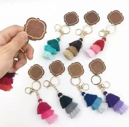 UPS Personalised Wooden Keychain Party Favour Three-layer Cotton Tassel and Chip Pendant Key Ring Multicolor RRA515