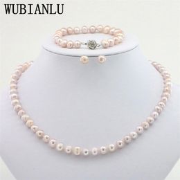 Wedding Jewelry Sets WUBIANLU 4 colors 78mm Pink Pearl Necklace Bracelet Earring Women Making Design Fashion Style Girl Gift Wholesale 221115