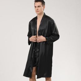 Men's Sleepwear 2PCS Robe&Shorts Casual Men Home Clothing Intimate Lingerie Long Sleeve Sleep Set Satin Homewear Nightwear Black Pyjamas