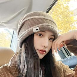 Ball Caps Womens Retro Rolled Hem Warm Fashion Hat Knit Striped Print Trim Baseball Mesh Back Knitted Cap