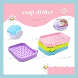 Soap Dishes Sile Soap Holder Storage Rack Drain Box Tray Shower Dish Plate Bathroom Tool Drop Delivery Home Garden Bath Accessories Dhe4F