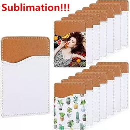 Sublimation Blank Phone Card Holder Pu Leather Mobile Wallet Adhesive Cell Phones Credit Cards Sleeves Stick on Pocket for DIY Wholesale EE