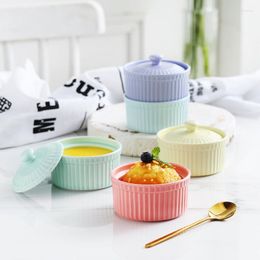 Bowls Creative Souffle Baking Ceramic Steamed Egg With Lid Stew Pot Household Tableware Pudding Cup Dessert