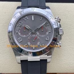 2 Style Chrono Watch 904L Men's 40mm Grey Racing Dial 18k White Gold Rubber Bracelet Cal.4130 CLEAN Stopwatch Automatic Chronograph Watches