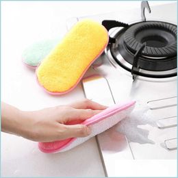 Sponges Scouring Pads Sponges Scouring Pads Washable Microfiber Dishwashing With Scrubber Reusable Kitchen Gadgets For Washing Dis Dhdqx