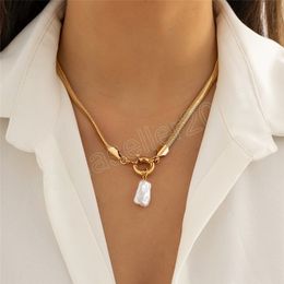 Creative Smooth Flat Snake Chain Necklace for Women Wedding Bridal Elegant Pearl Pendant Choker Jewellery Gifts