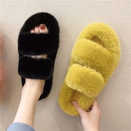 Slippers Winter Keep Warm Women Fur Furry Slippers for Home Fluffy Soft Indoor Slides Thick Flats Heel Non Slip Indoor House Shoes 221115