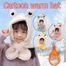 Berets Hunting Caps Scarf Winter Warm Hats Cartoon Knit Hood Kid Knitted Fleece Bomber Trapper