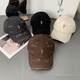 Ball Caps with Metal Logo Edge Cutting Holes Old Fashion Casual Baseball Cap for Men and Women