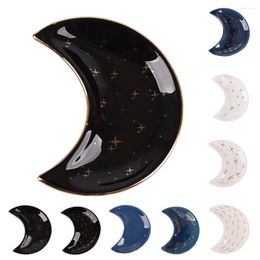 Storage Boxes Nordic Ceramic Moon Shape Small Jewelry Dish Engagement Rings Trinket Dessert Display Bowl Decoration Tray