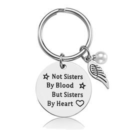 Stainless Steel Key Rings Wing Charm Letter Not Sister Keychains for Best Friend Fashion Jewelry Gift