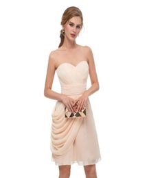 Настоящее POS POS -шампанское короткие платья подружки невесты милая рукавов довольно формальное платье для марионирования.