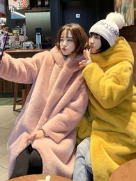 Women's Fur Gmiixder Long Hooded Faux H Coat Women Large Size Autumn Winter Warm Jacket Female Thickened Imitation Mink