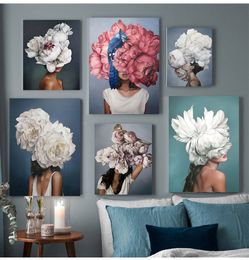 Paintings Decorative Living Room Home Decoration Flowers Feathers Woman Abstract Canvas Wall Art Print Poster Picture 221021