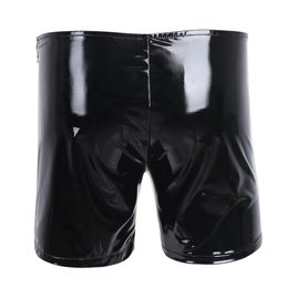 Underwear Luxury Mens Underpants Sexy Wet Look Zipper Skinny Running Sports Short Pants Compression Leather Shorts Push Up Clubwear Briefs Drawers Kecks Thong HK5V