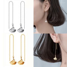 Dangle Earrings INZAReal 925 Sterling Silver Chain Tassel Plant Leaves 18K Gold Drop For Charm Women OL Fine Jewellery Accessories