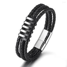 Charm Bracelets Men's Bracelet Vintage Leather Stainless Steel Wholesale Domineering Titanium Fashion Hand Braided Bangle Male Jewellery