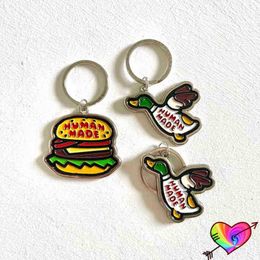 Keychains 2022 Flying Duck Hamburger Graphic Human Made Key Chains Men Women Multicolor Cartoon Human Made Key Chains T220909