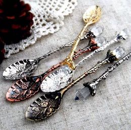 500pcs Vintage Carved Retro Pattern Coffee Tea Spoon Teaspoon Crystal Stirring Spoons Dessert Honey Ice Cream Scoop Wholesale wly935