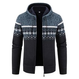 Mens Sweaters Winter Hooded Cardigan Coat Casual Print Fleece Thicken Zipper Jacket High Quality Cotton Knitting Sweater 221115