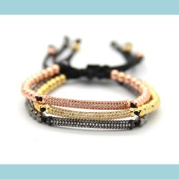 Charm Bracelets Top Men Women Jewellery 4Mm High Grade Bronze Beads Weave Thin Cubic Zirconia Tube Braided Rame Bracelets Drop Deli Dh4Bu