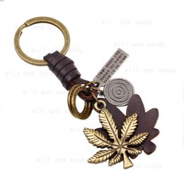 Retro Metal Maple Leaf Key rings Keychain Leather Keyring Bag Hangings Ornament Fashion Jewellery