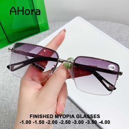 Sunglasses Frames Ahora 2022 Gradient Grey Finished Myopia Glasses Half Frame WOmen Men New Fashion Myopic Spectacles Frames -1.0-1.5-2.0-2.5-3.0 T2201114