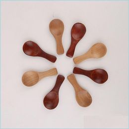 Spoons Handmade Mini Wooden Spoons Small Milk Powder Spice Connt Sugar Tea Coffee Scoop Short Handle Wood Kitchen Gadgets 1 8Zl E3 D Dh6N1