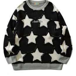 Men's Sweaters Women Vintage Round neck five-pointed star sweater men's autumn and winter loose Japanese couple knitted sweaters 221114