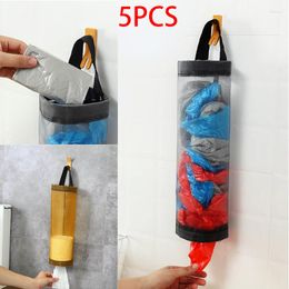 Storage Bags 5P Plastic Bag Holder Kitchen Organizer Garbage Home Grocery Dispenser Hanging Trash