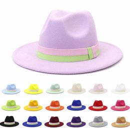 Beanie/Skull Caps Fedora Hats for Women Men Green Pink Patckwork Belt Felt Sun Hat New Fashion Wide Brim Panama Trilby Cap Wholesale T221013