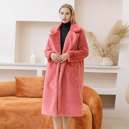 Women's Fur Women Overcoats Loose Warm Faux Cotton Thicken Long Turn-down Collar Harajuku Streetwear Winter Femme Outerwear