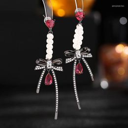 Dangle Earrings Fairy Temperament Love Pearl Drop Niche Design High-end Long Streamer Bow Women Ear Jewelry