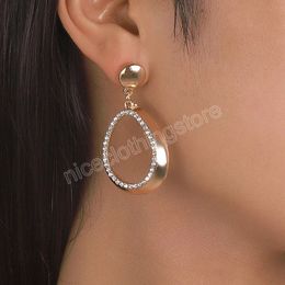 Exquisite Crystal Oval Metal Dangle Earrings for Women Wed Bridal Statement Retro Piercing Earrings Jewellery Accessories